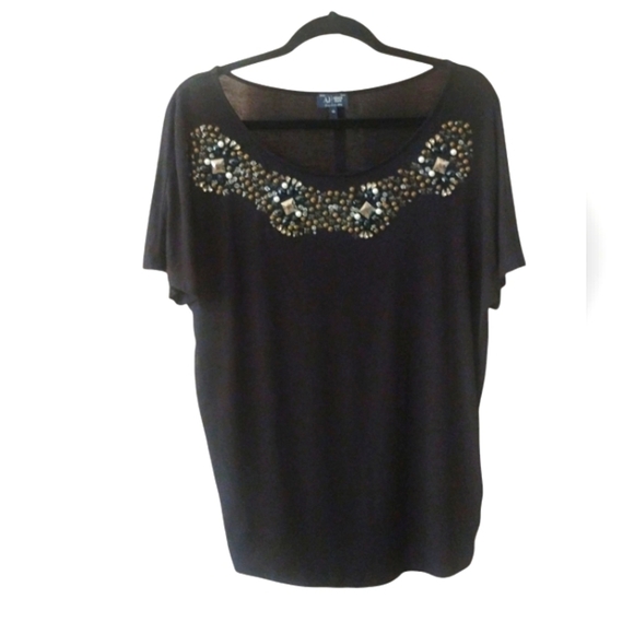 Armani Jeans Tops - Armani Jeans Rhinestone Gems Short Sleeve Black Top Size 40, SZ S